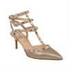 Metallic Leather Rockstud Ankle Strap Pumps - Metallic Pink / Blush