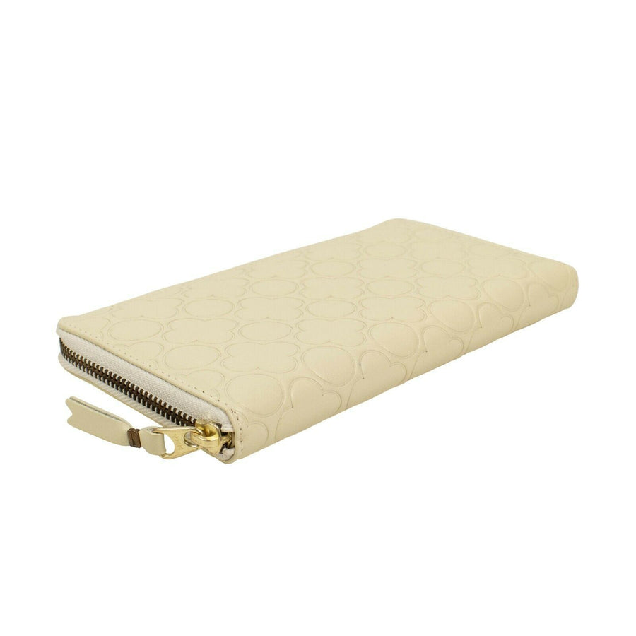 Leather Clover Embossed Wallet - Ivory