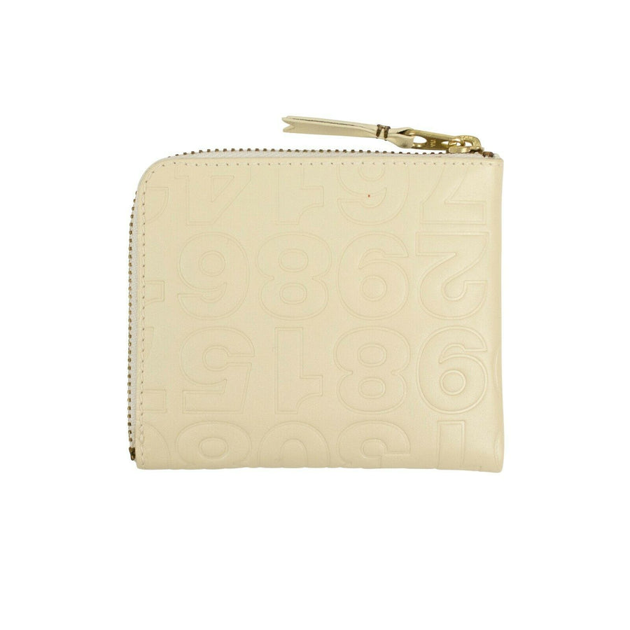 Leather Number Embossed Slim Wallet - Ivory