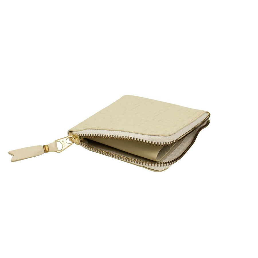 Leather Letter Embossed Slim Wallet - Ivory