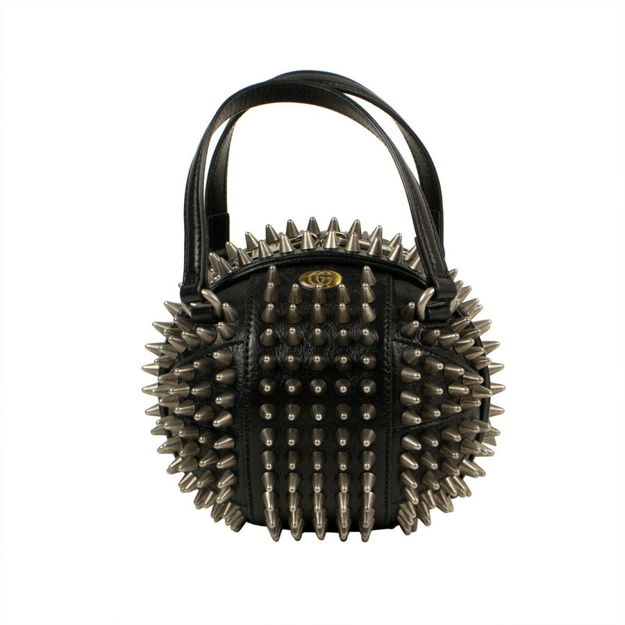 Leather Mini 'Tifosa' Silver Studded Ball Shoulder Bag - Black