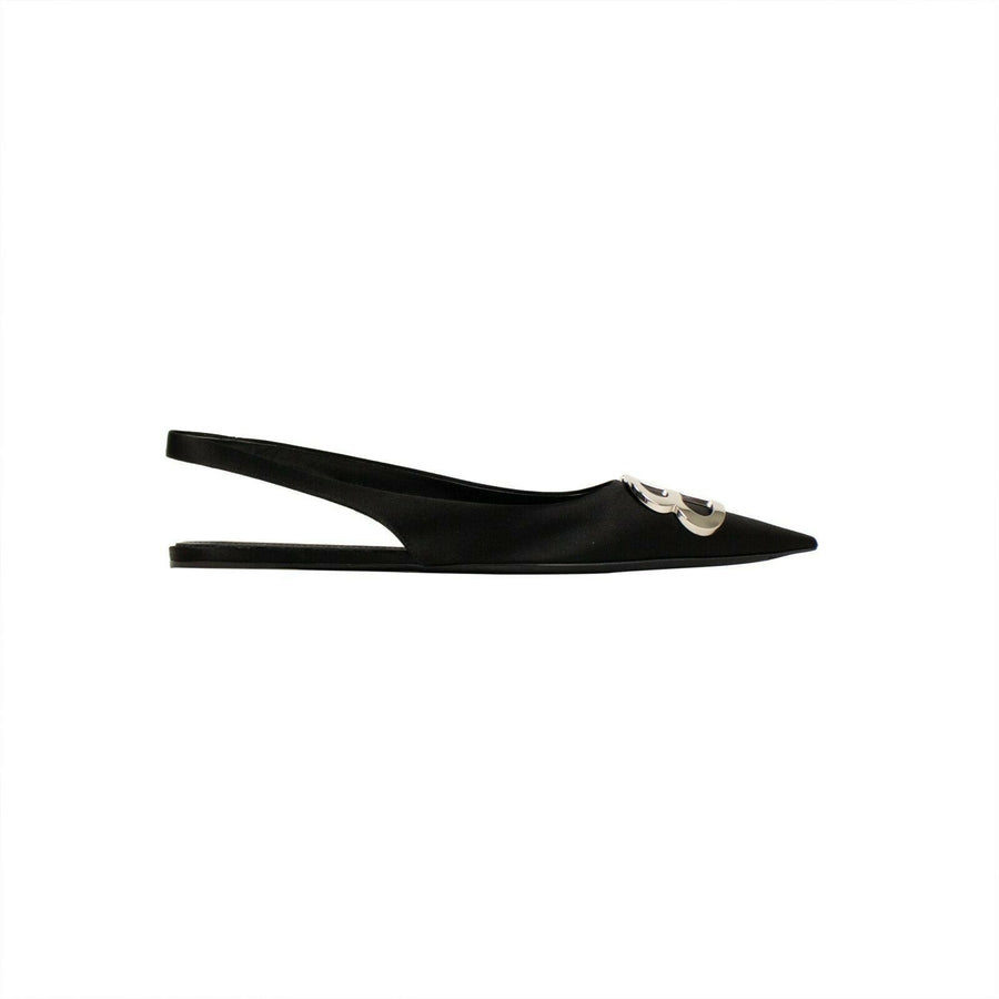 BB Satin Slingback Ballerina Flats -Black