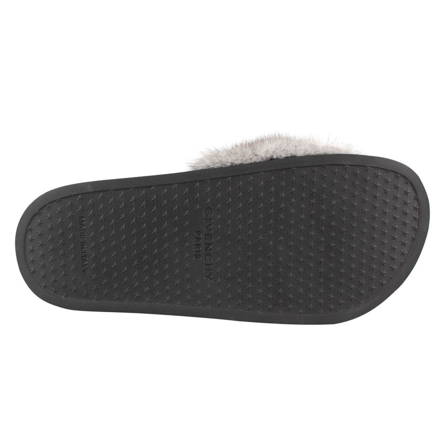 Mink Fur Slides - Gray