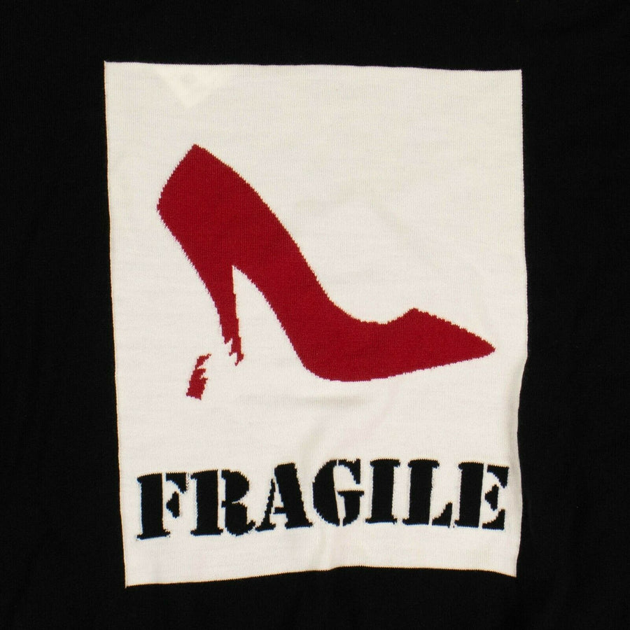 Graphic 'Fragile' Knit Sweater - Black