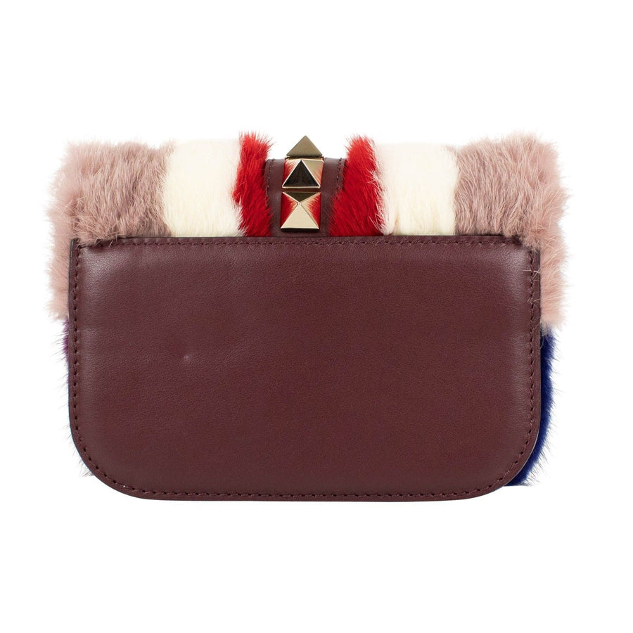 Mink & Leather Glam Lock Shoulder Bag - Red / Multi