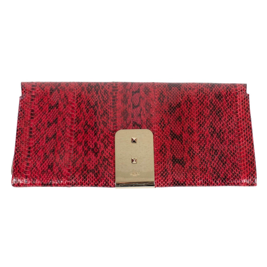 Rockstud Python Skin Clutch - Red