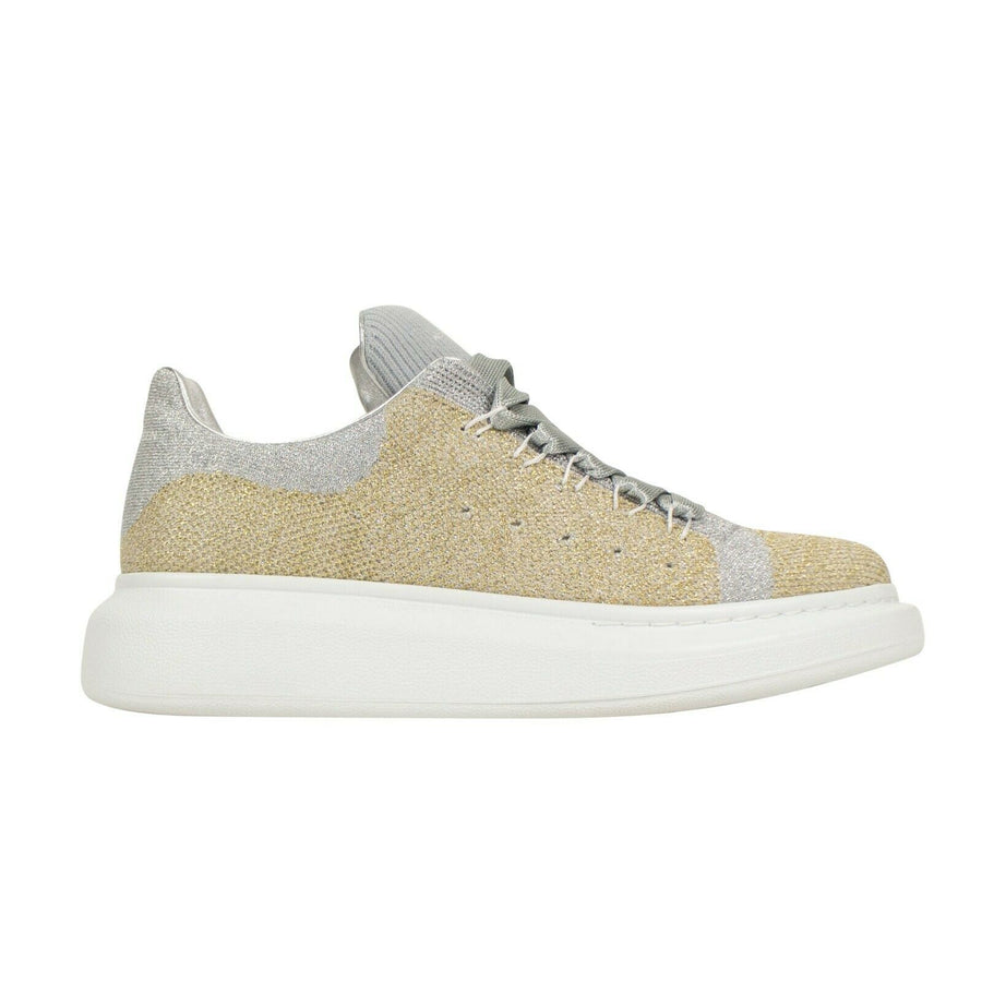 Knit Fabric Platform Sneakers - Gold / Silver