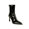 Glossy Tronchetto Pointed Ankle Boots Heels - Black