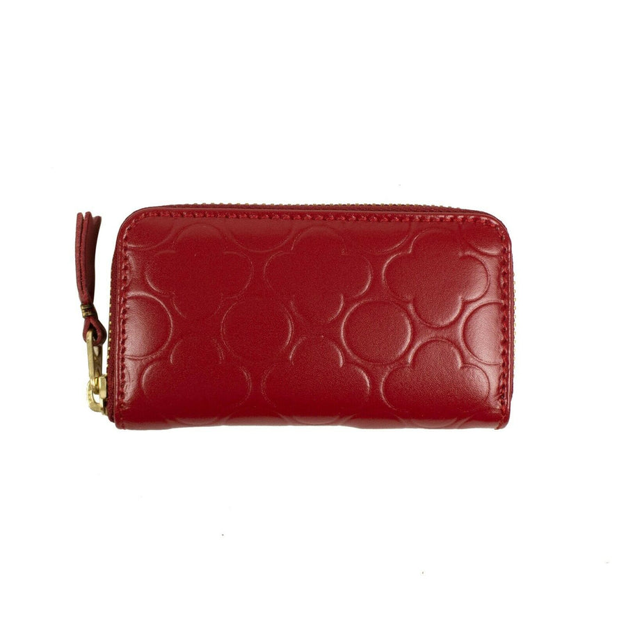 Leather Mini Wallet Clover Embossed Coin Purse - Red