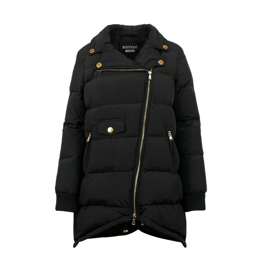 Polyester Gold Detail Long Puffer Coat - Black