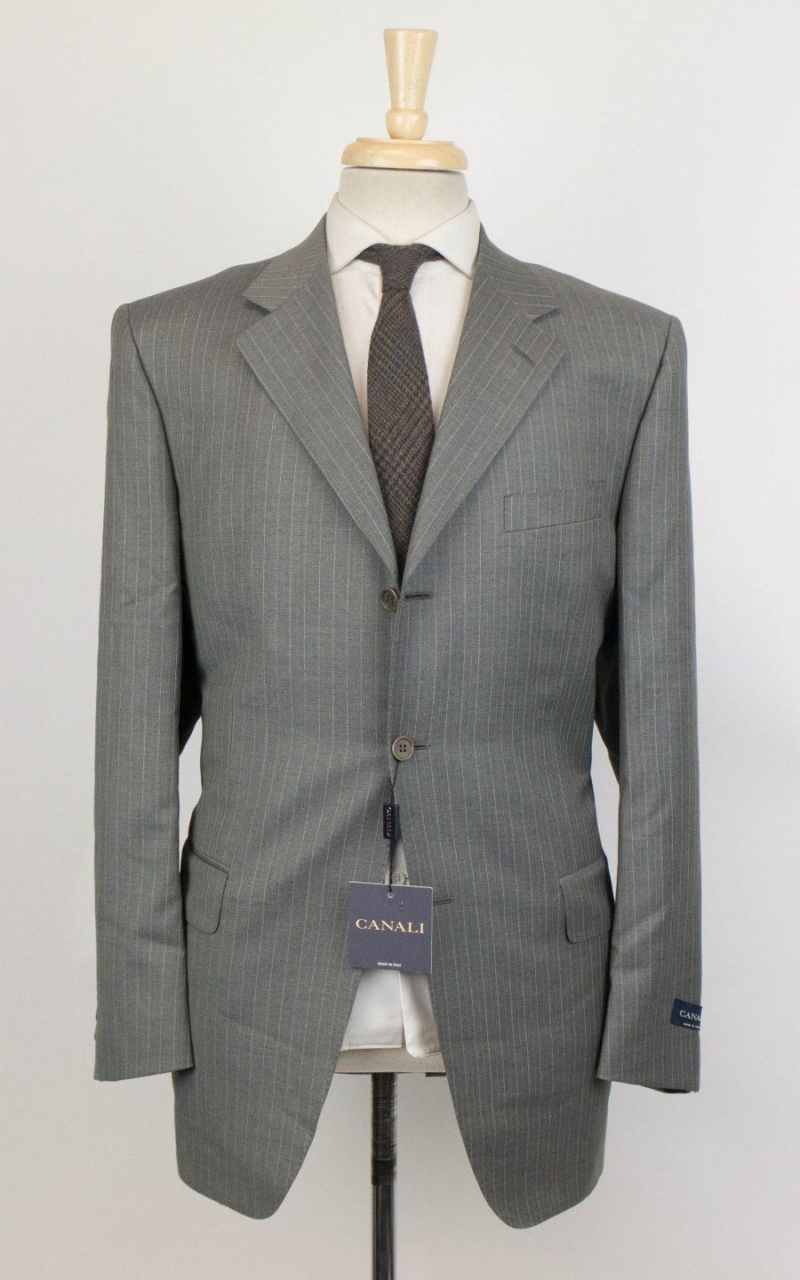 Drop 4 Striped Wool 3 Button Suit - Gray