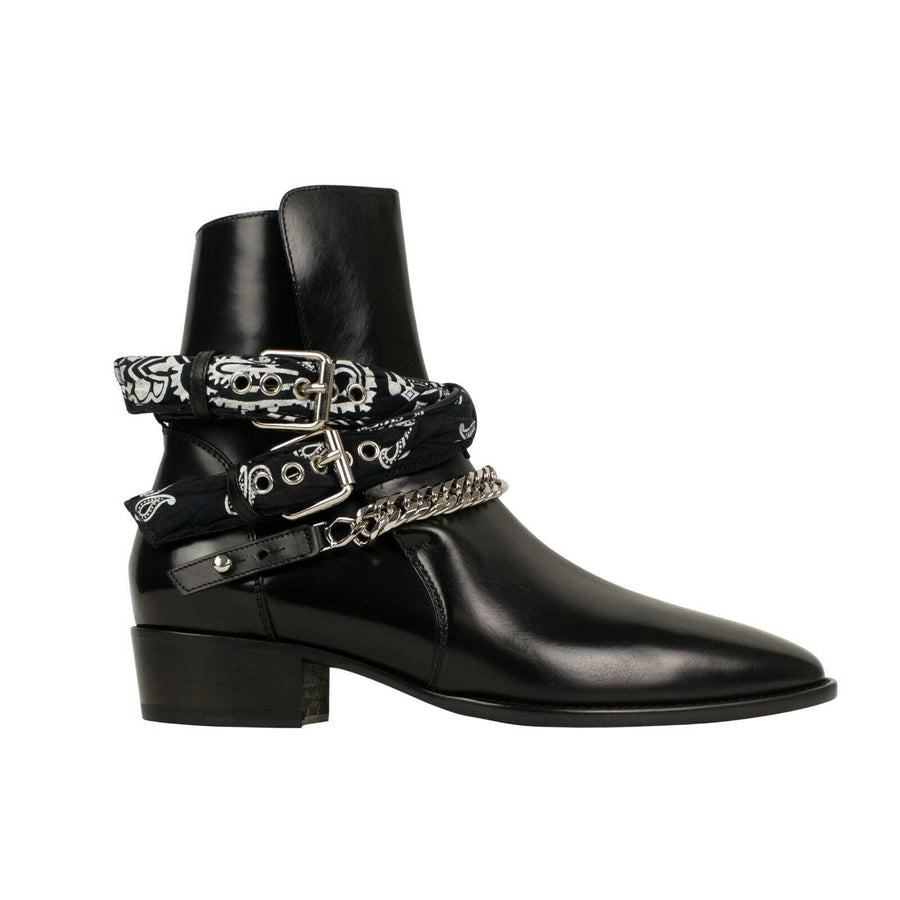 Patent Leather Bandana Ankle Boots - Black