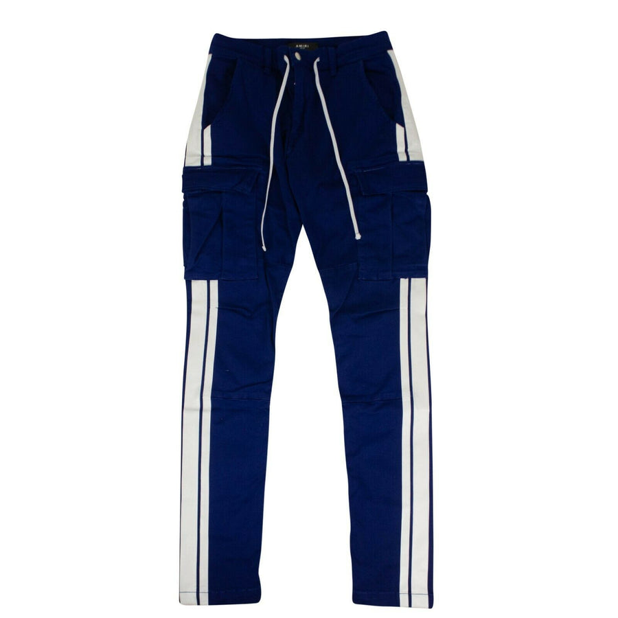 Stripes Stack Track Cargo Pants - Royal Blue/White