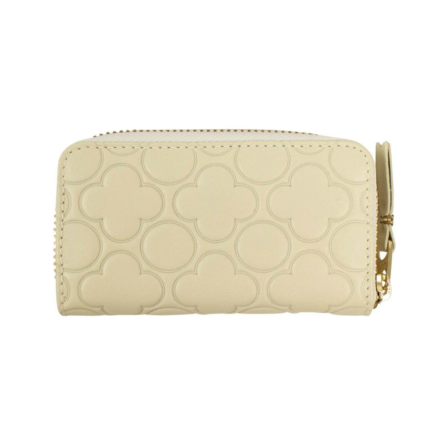 Leather Clover Embossed Mini Wallet Coin Purse - Ivory