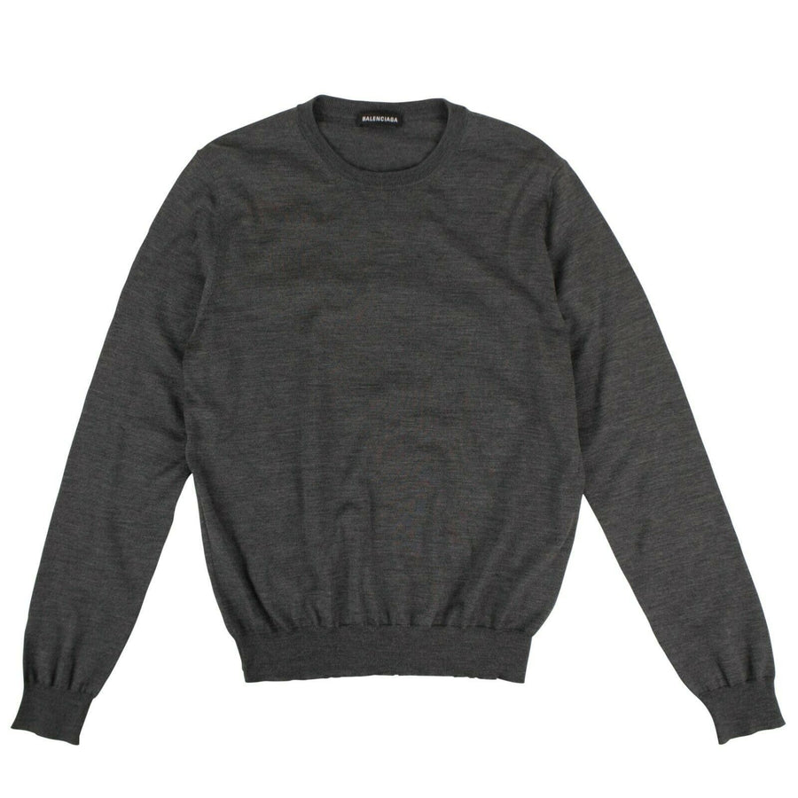 Wool Back BB Logo Crew Neck Sweater Top - Gray