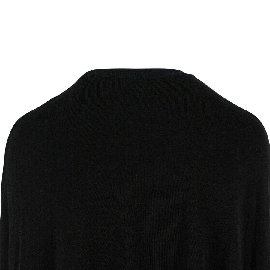 Wool Crew Neck Sweater Shawl Top - Black