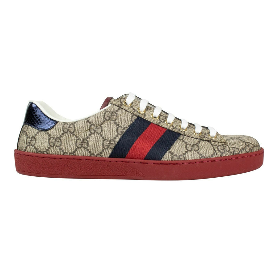 Men's Ace GG Supreme Web Lace Up Sneakers - Beige / Red