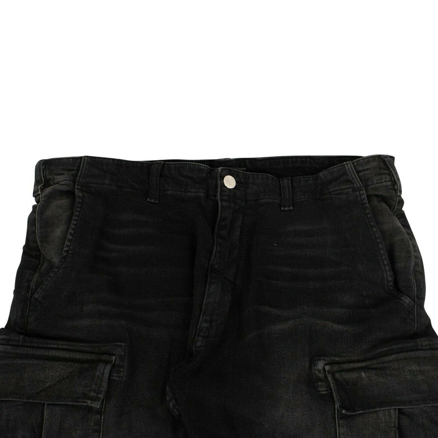 Washed Out Denim Pocket Cargo Pants - Black