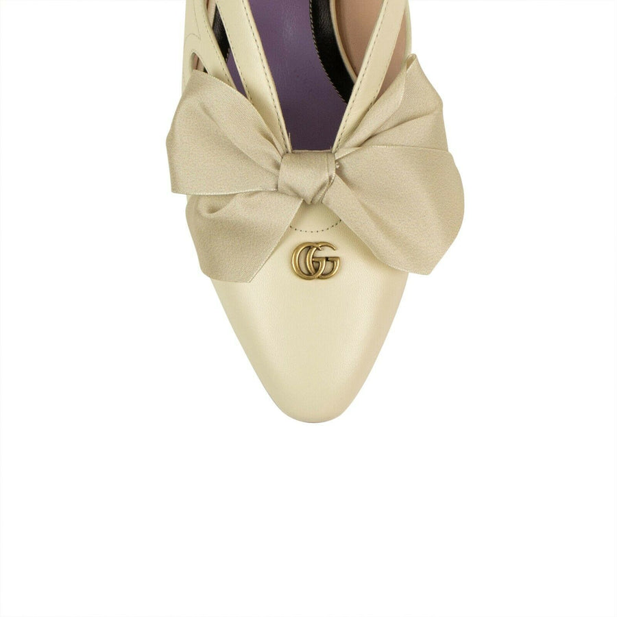 Women's Vintage Leather Bow Pumps - White