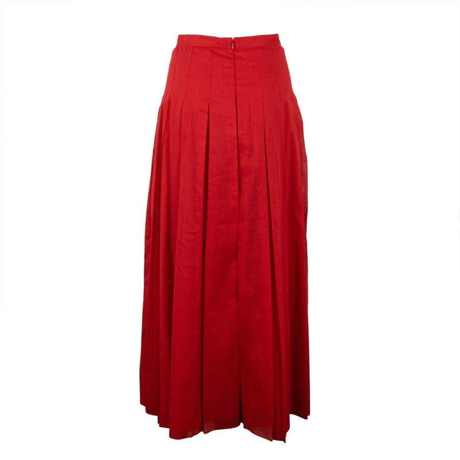 Cotton Pleated Long Skirt - Red