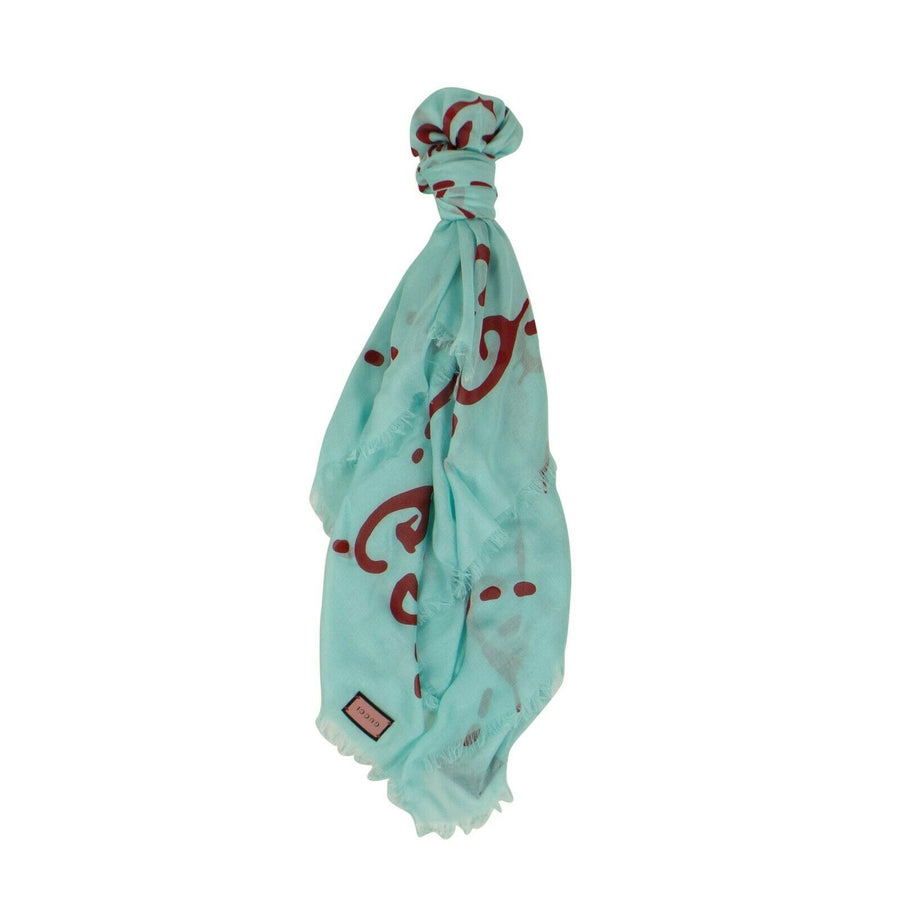 Logo 'GG Ghost' Printed Shawl Scarf - Blue