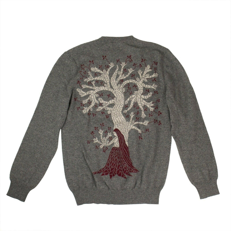 Cashmere Tree Design On Back Sweater - Gray / Maroon