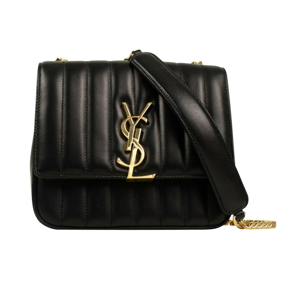 Medium Vicky Quilted Leather YSL Monogram Handbag  - Black