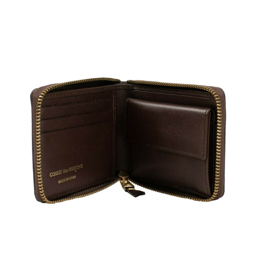 Leather Letter Embossed Small Wallet - Brown