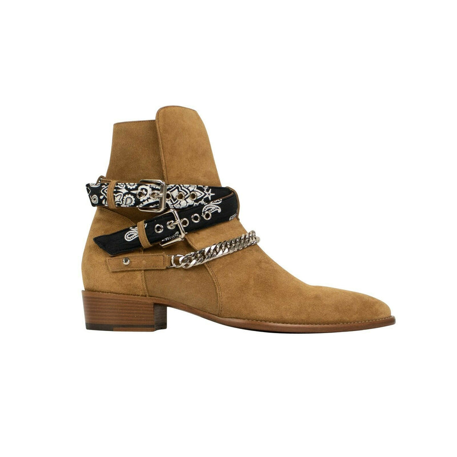 Suede Bandana Strap Buckle Ankle Boot - Tan