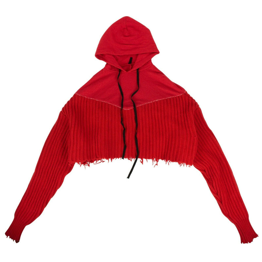 Wool Blend Ribbed Hybrid Crop Sweatshirt - Red