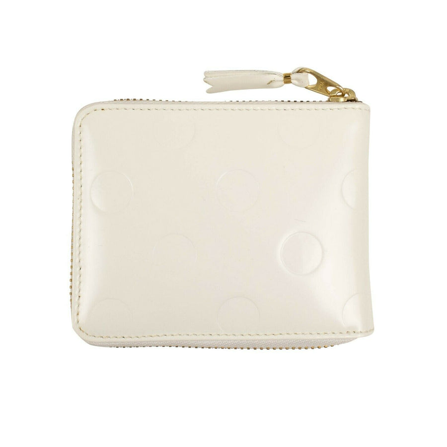 Leather Polka Dot Embossed Small Wallet - White