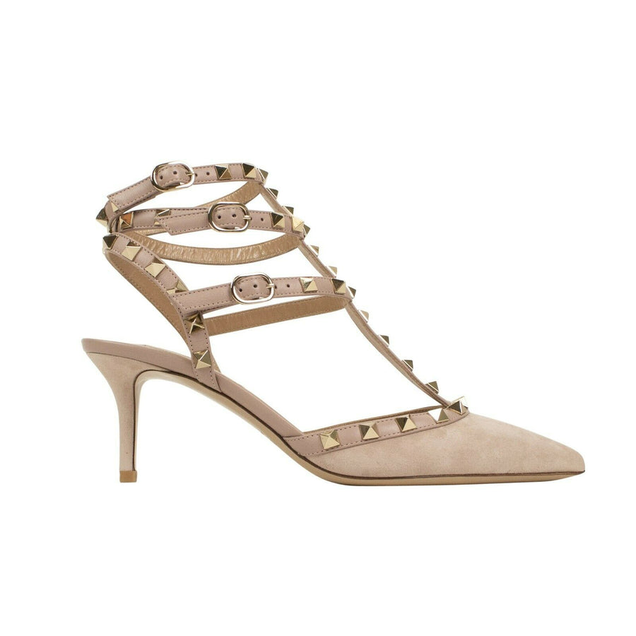 Suede Rockstud Caged Pumps - Pink