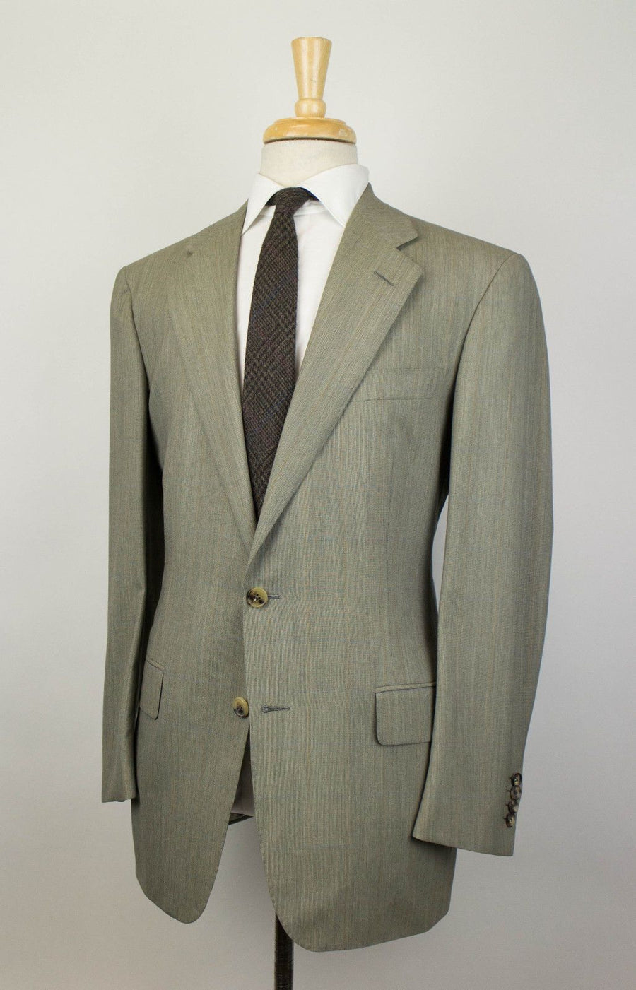 Windowpane Wool Blend 2 Button Suit - Khaki Green