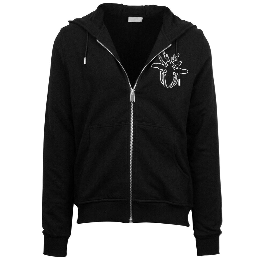 Cotton Embroidered Bee Zip Up Sweater - Black