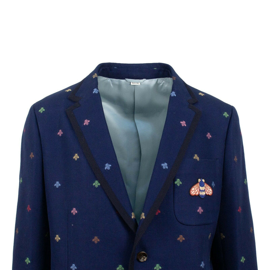 Cotton Appliqued Embroidered Blazer Jacket - Blue