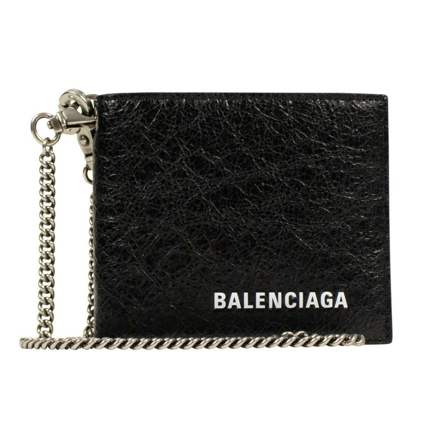 Leather Chain Strap 'Explorer' Square Bi-Fold Wallet - Black