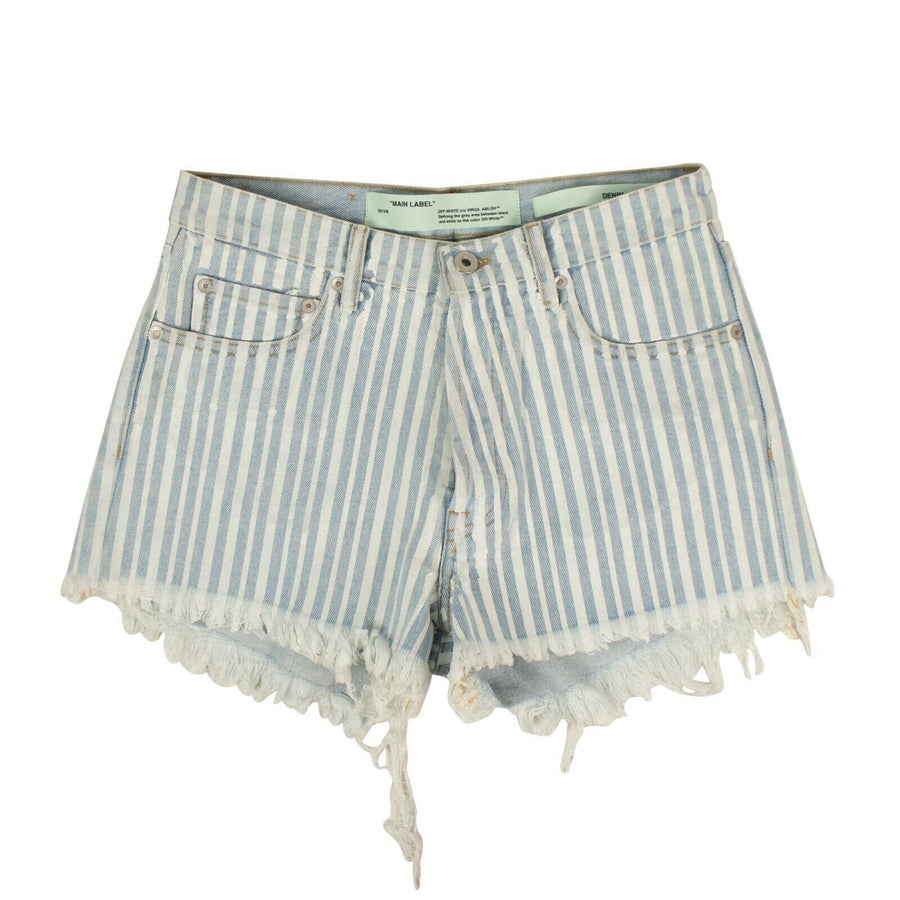 Cotton Denim 'Diag' Striped Shorts - Blue And White