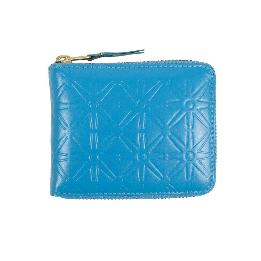 Leather Star Embossed Small Wallet - Blue