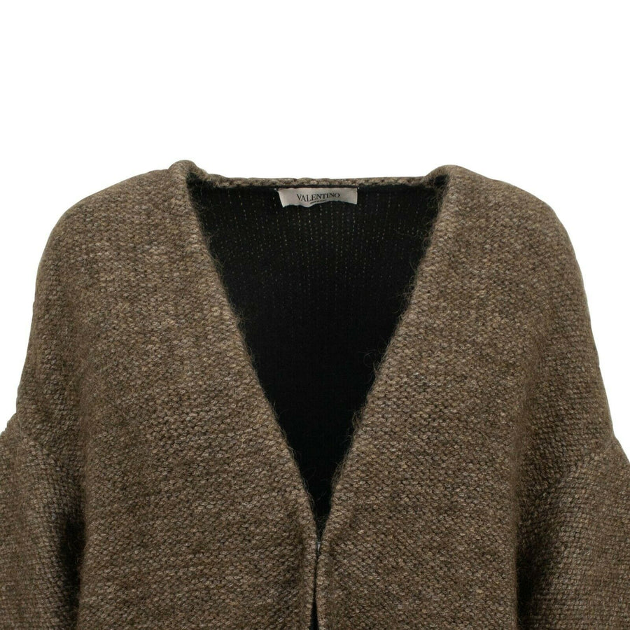 Wool Flare Sleeve Cardigan Sweater - Brown