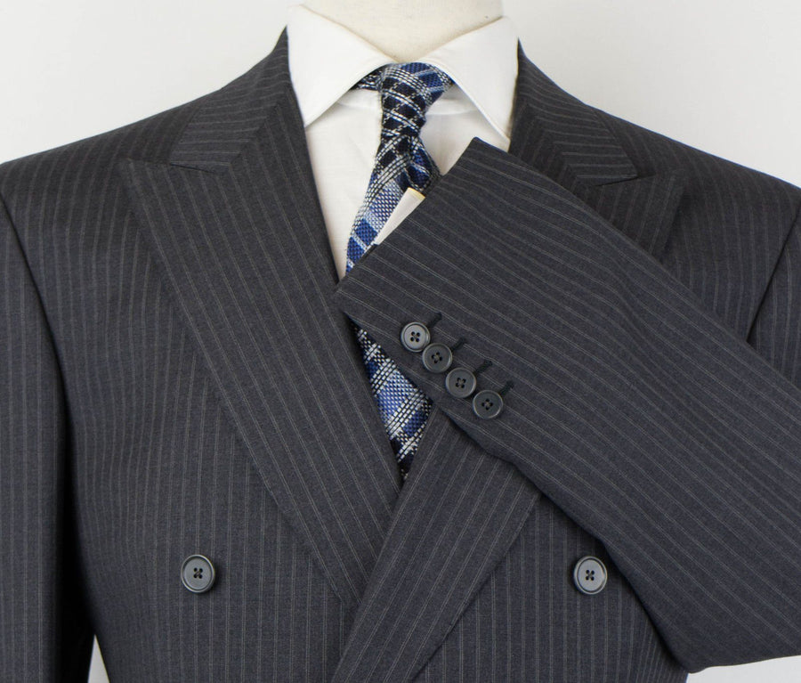 Striped Wool Double Breasted Suit - Gray