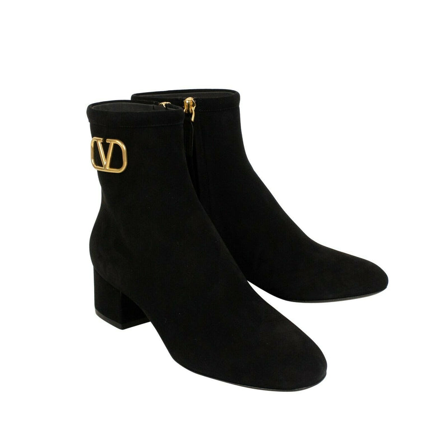 Suede V Logo 45mm Ankle Boots - Black