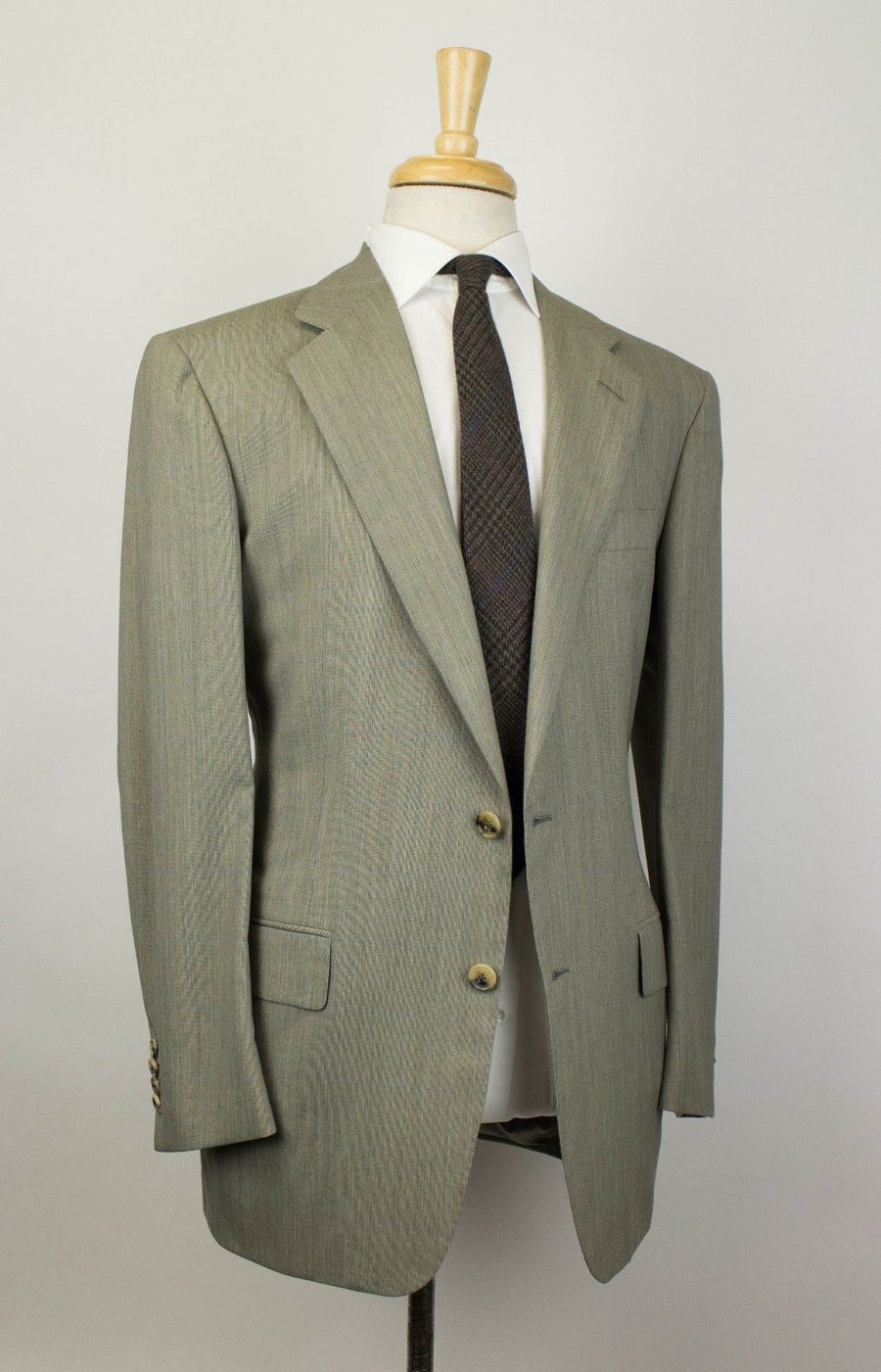 Windowpane Wool Blend 2 Button Suit - Khaki Green