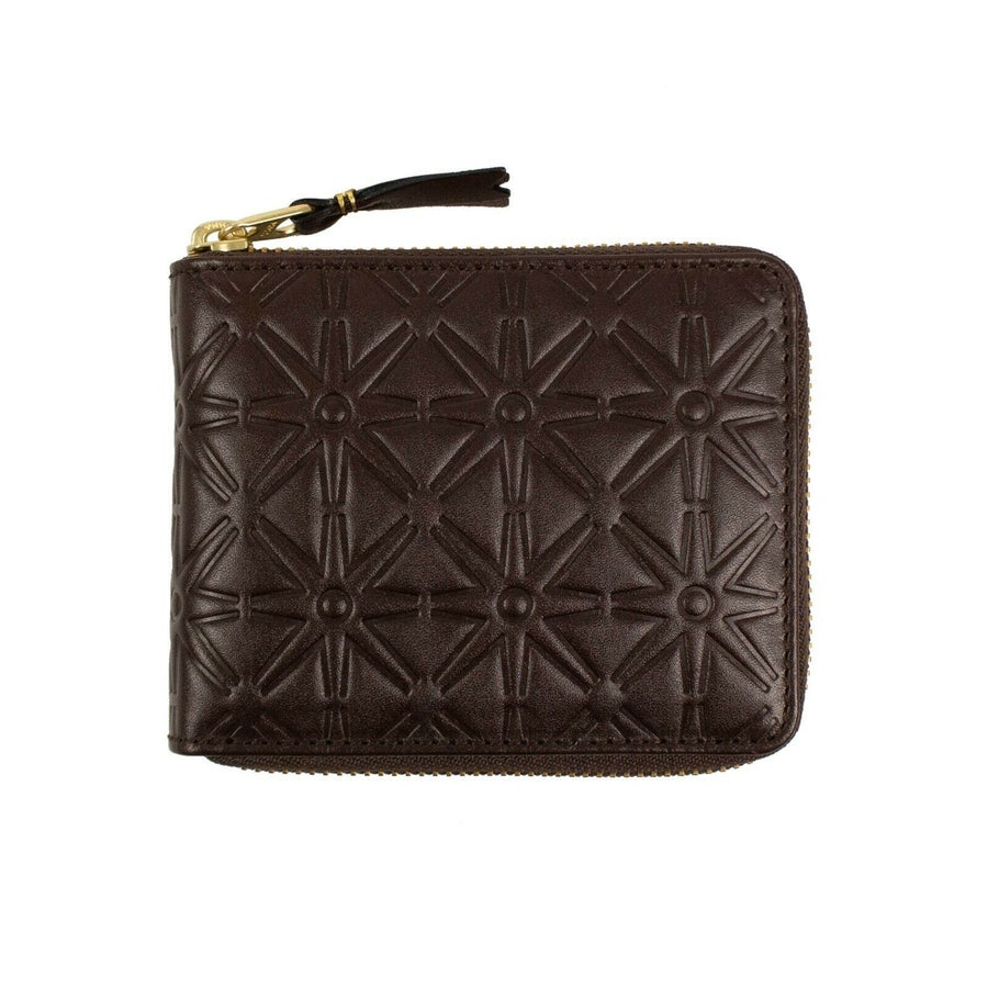 Leather Star Embossed Small Wallet - Brown