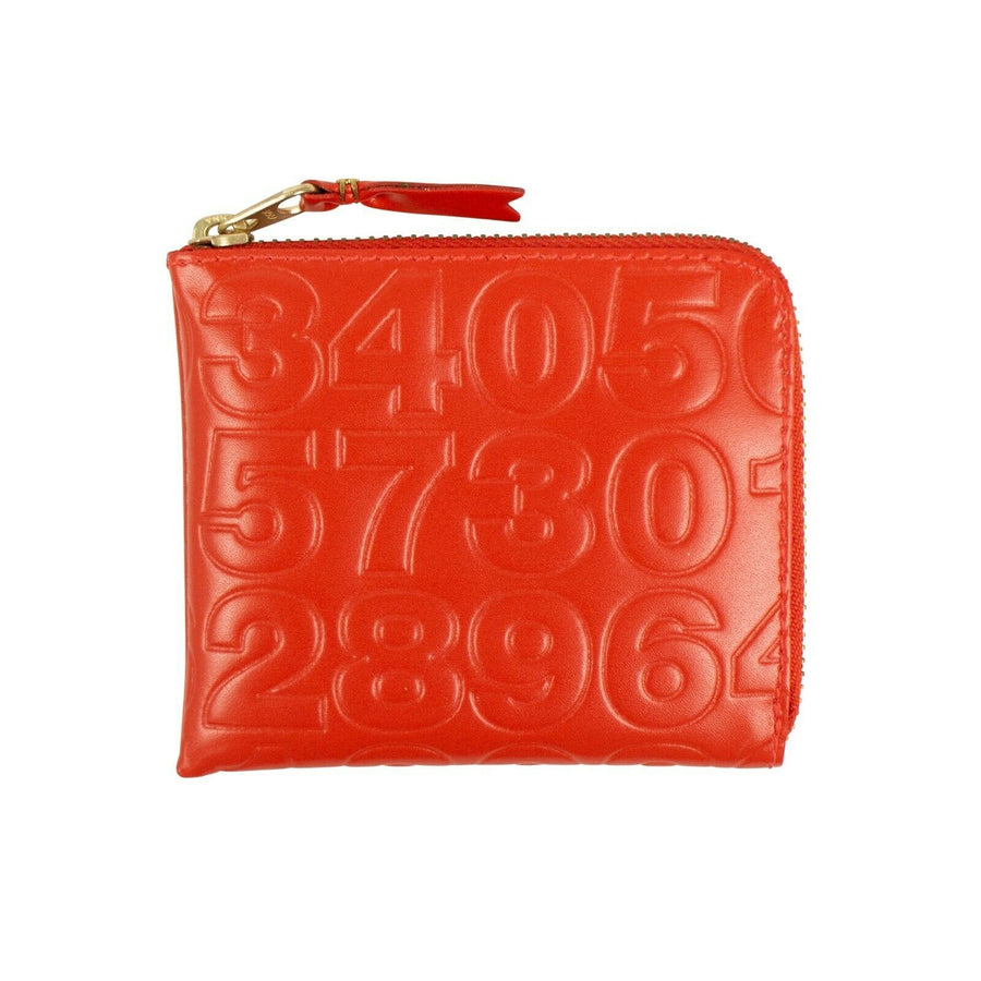 Leather Number Embossed Slim Wallet - Red Orange