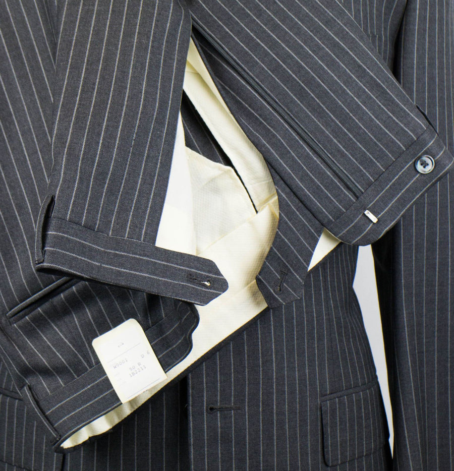 Drop 6 Striped Wool 3 Roll 2 Button Suit - Gray