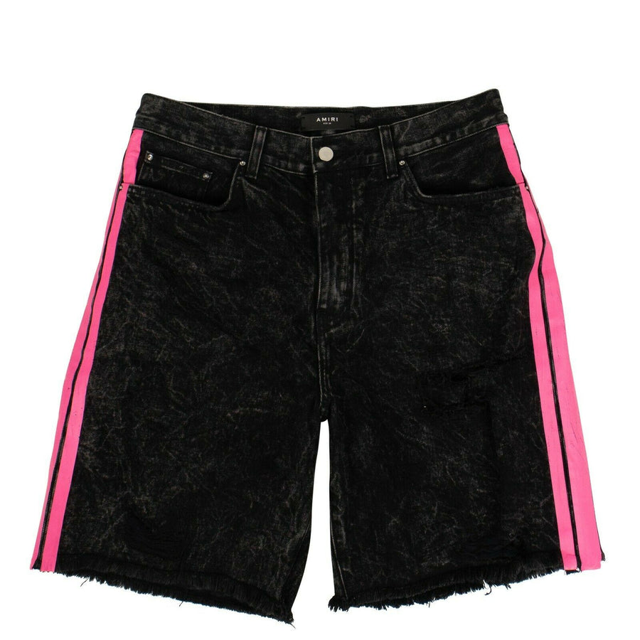 Cotton Pink Striped Thrasher Denim Track Short - Black