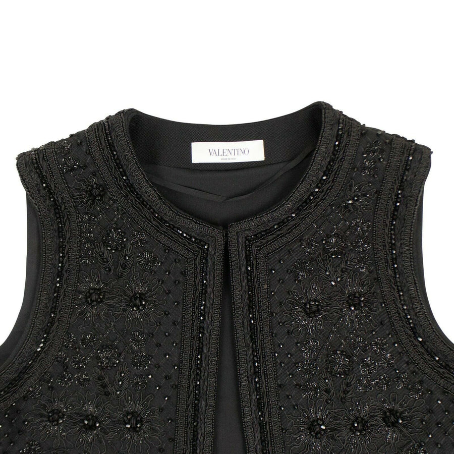 Wool Beaded Sleeveless Vest Top - Black