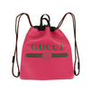 Leather Logo Print Drawstring Backpack - Pink