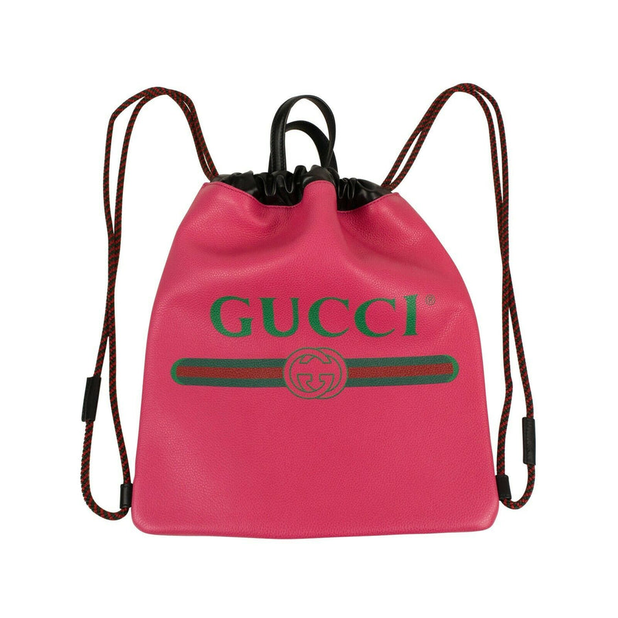 Leather Logo Print Drawstring Backpack - Pink