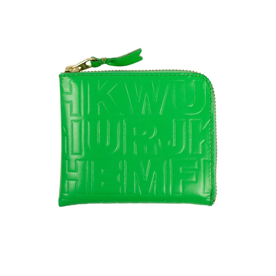 Leather Letter Embossed Slim Wallet - Green